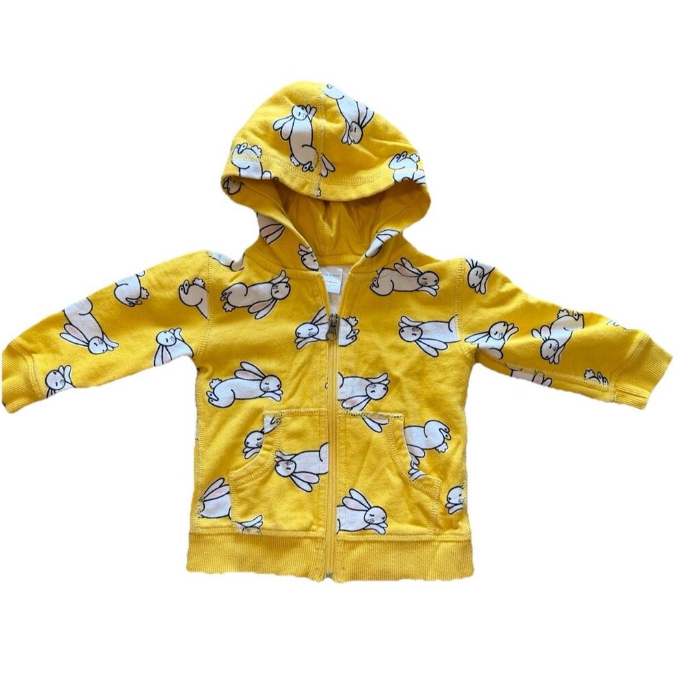 Hanna Andersson Hoodie Infant 18/24 Yellow Bunny Print Organic Cotton Full Zip